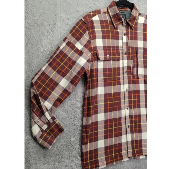 Wrangler Mens ATG Flannel Size Small Trapper Long Sleeve Brown Plaid Elbow Pads - Picture 8 of 10